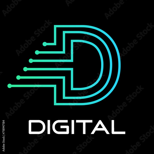 technology letter logo design template illustration. This is good for technology, science, computer etc. this is d letter 