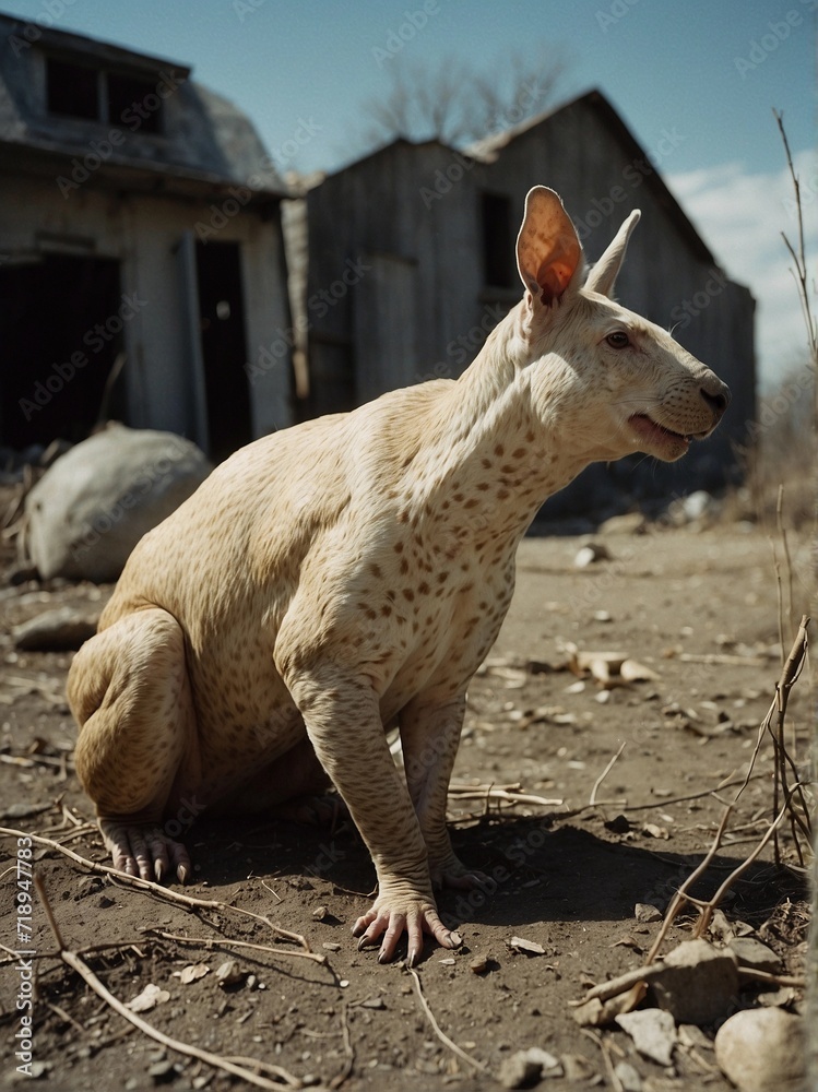 mutated wildlife animal rat pairing with kangaroo in abandon desert