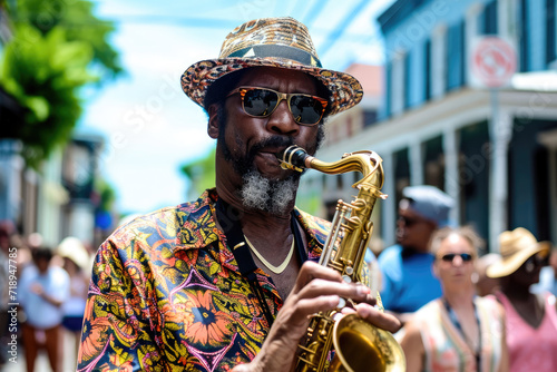 Festival de Jazz en Nueva Orleans: Escena de músicos en un desfile en las calles