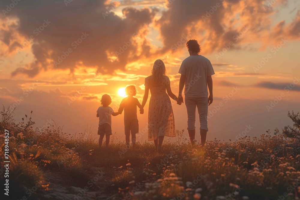 Sunset Family Stroll: A Celebration of Love and Connection Generative AI