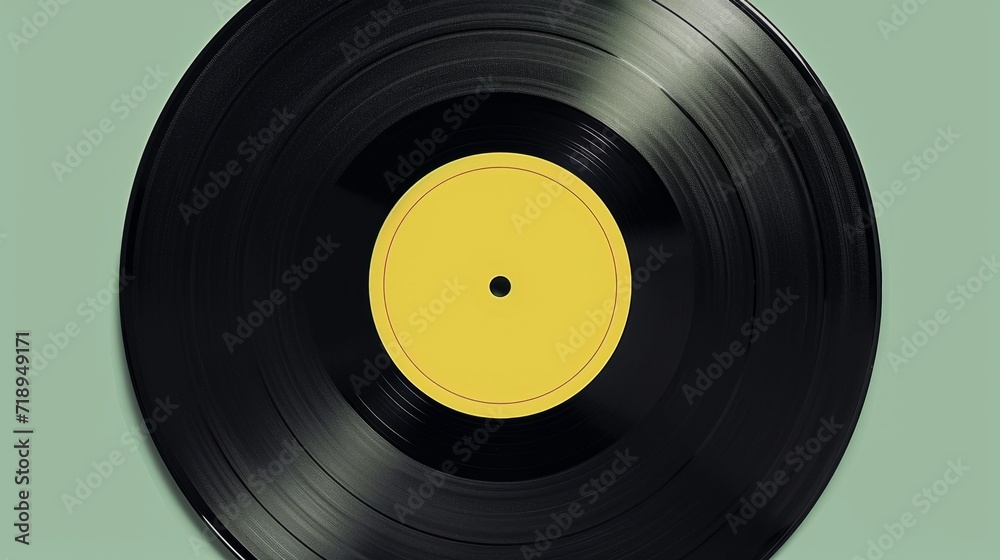 Black Vinyl Record on green background. Image of a Long Play. Sound tracks on a vinyl record Black Vinyl Record on green background. Image of a Long Play. Sound tracks on a vinyl record