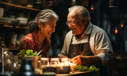 Kitchen Teamwork: Elderly Couple Having Fun Cooking