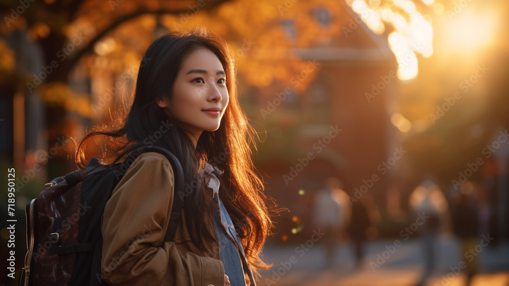 通学するアジア人女性 通学するアジア人女性