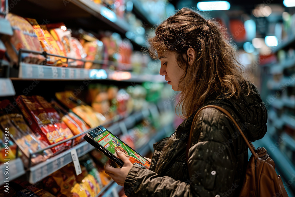 Personas mirando las etiquetas de los alimentos en el supermercado para tener una alimentación consciente