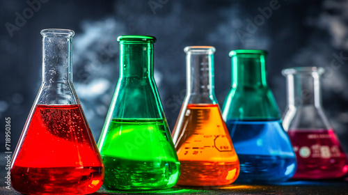 Chemistry Science Experiment, Chemical Research in Laboratory, Scientific Glassware and Liquids