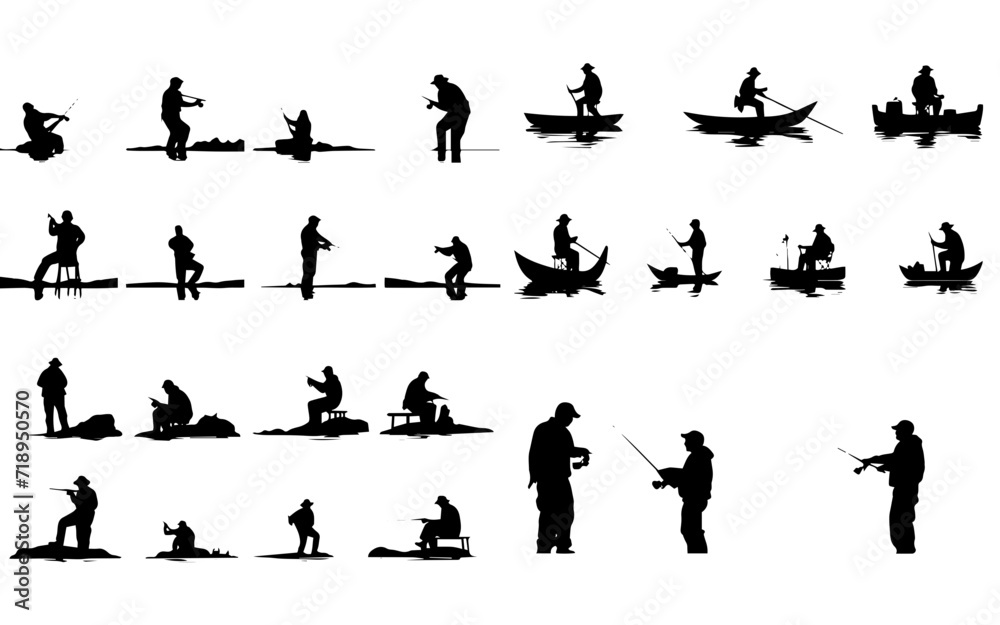silhouettes of people fishing 