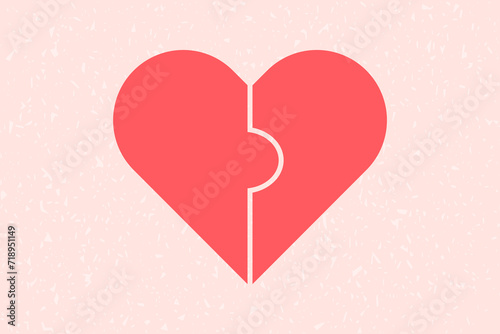 Banner, heart shaped puzzle halves on a pink textured background. Love, valentine's day, romance.