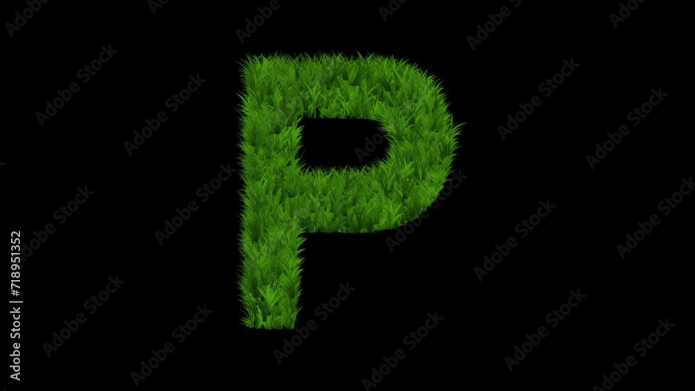 English alphabet P with green grass effect on plain black background English alphabet P with green grass effect on plain black background