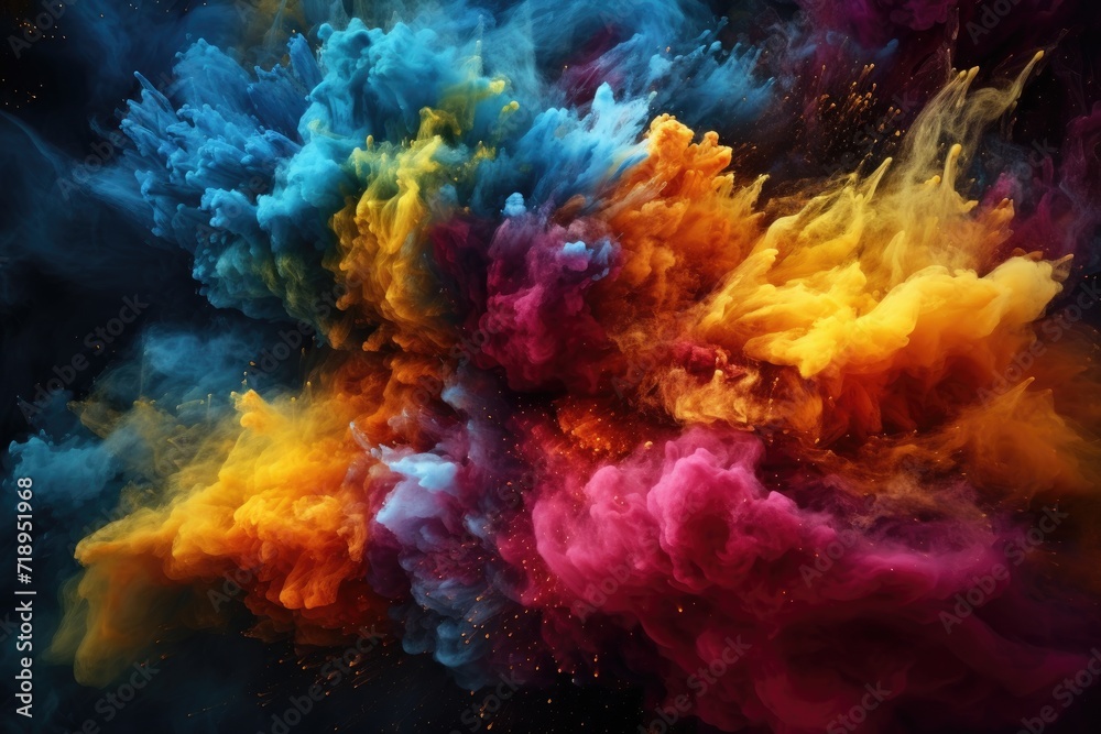 Explosion of colored powder isolated on black background. Abstract colored background