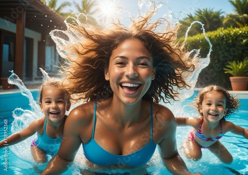 Family having fun in the pool