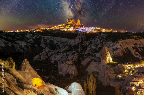  Cappadocia at night. amazing rocky landscape