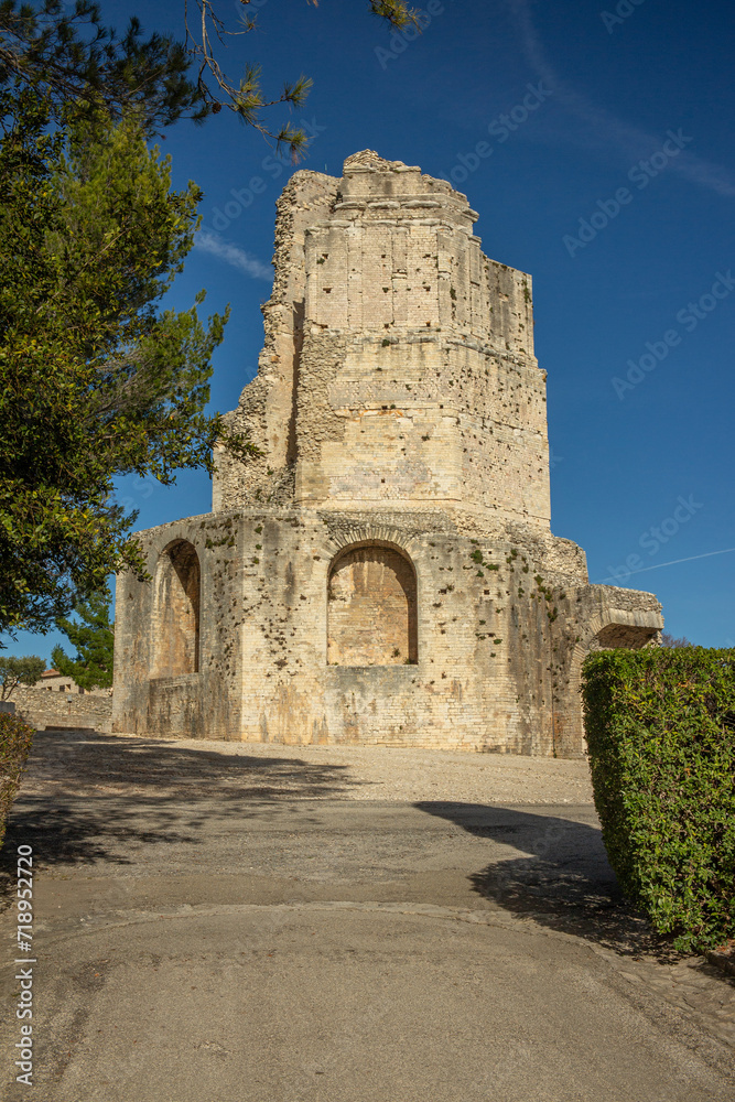 View of the tower magne pre roman construction in the city of nimes south of france