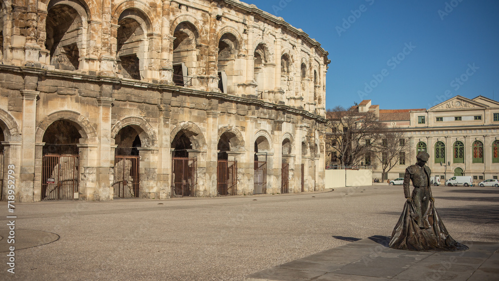 View of the Roman arena of Nimes in southern France