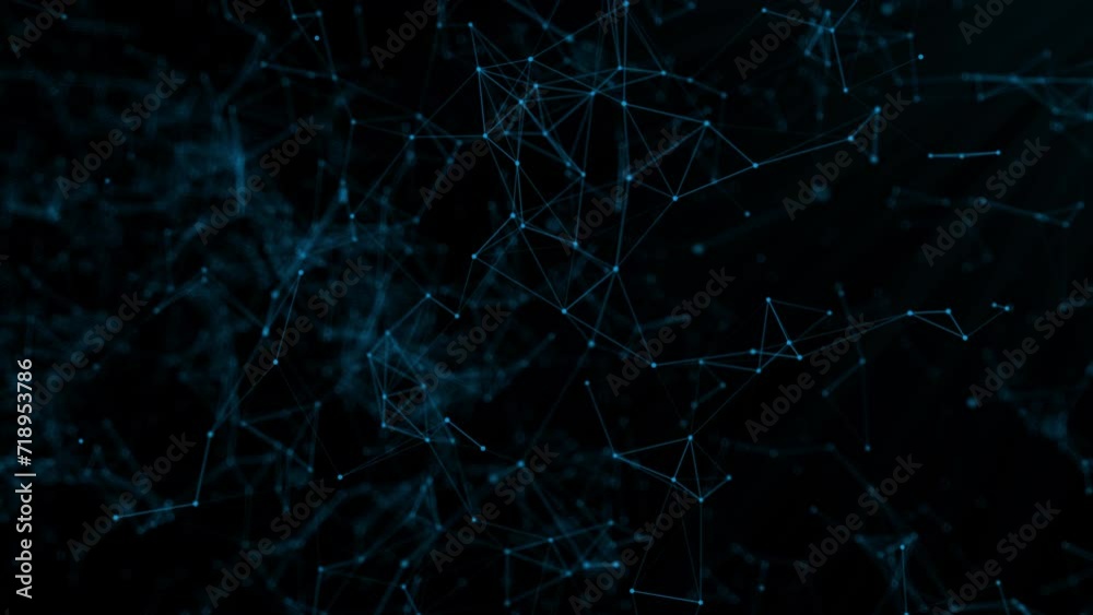 Internet of things connection science effect. Blue digital network plexus blockchain technology connecting dot network web abstract on black  background