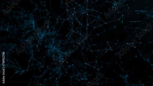 Internet of things connection science effect. Blue digital network plexus blockchain technology connecting dot network web abstract on black  background photo