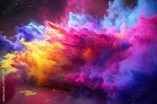 A colourful powder explosion of holi paint. photo