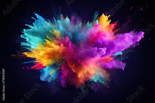 Colorful powder explosion on white background. Colorful dust explode. Paint Holi.