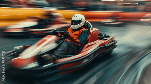 Senior Man in Racing Gear Speeding in Go-Kart © Stanley