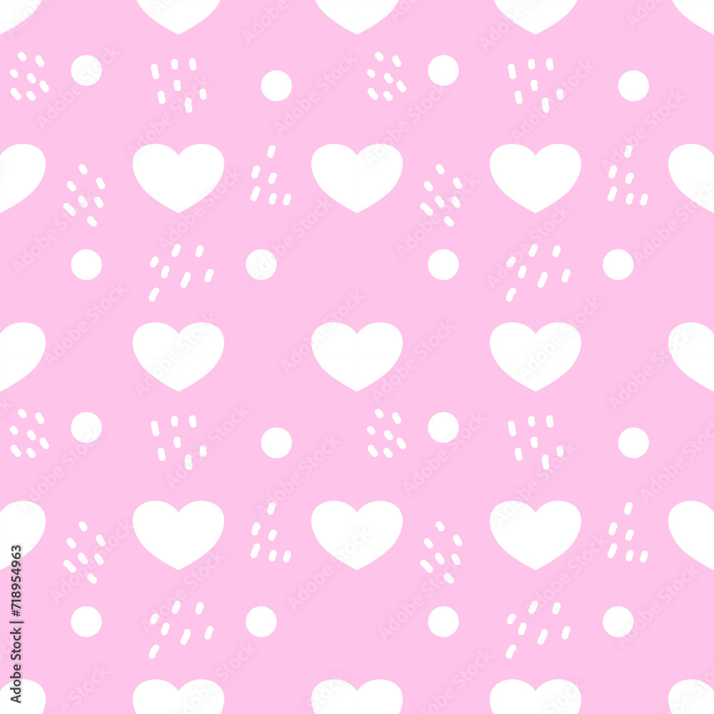 seamless pattern with white hearts on pink background 