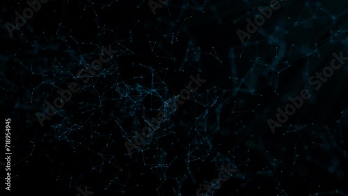 Internet of things connection science effect. Blue digital network plexus blockchain technology connecting dot network web abstract on black  background