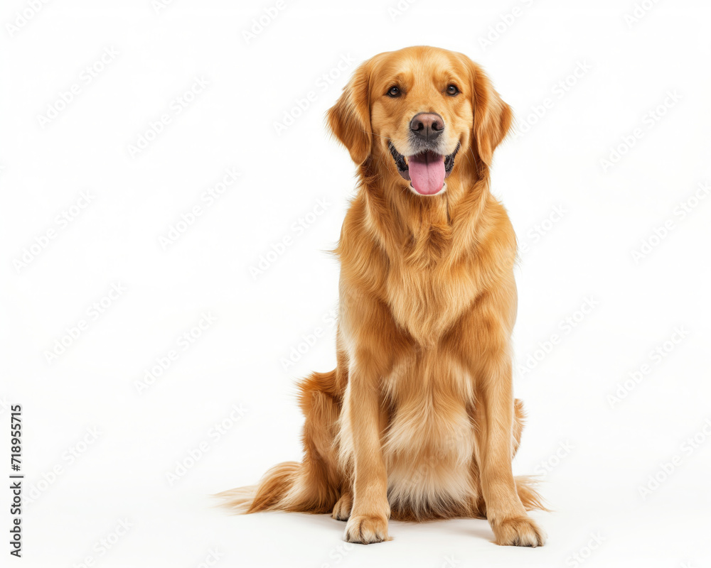 Radiant Golden Retriever Seated on a Pristine White Background