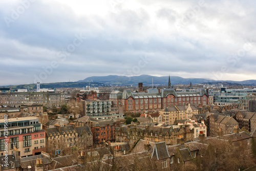 Panoramic view of Edinburgh cityscape from Edinburgh Castle