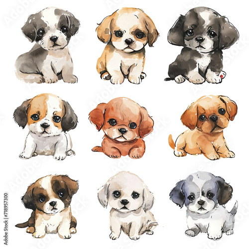 Vector hand drawn puppy collection