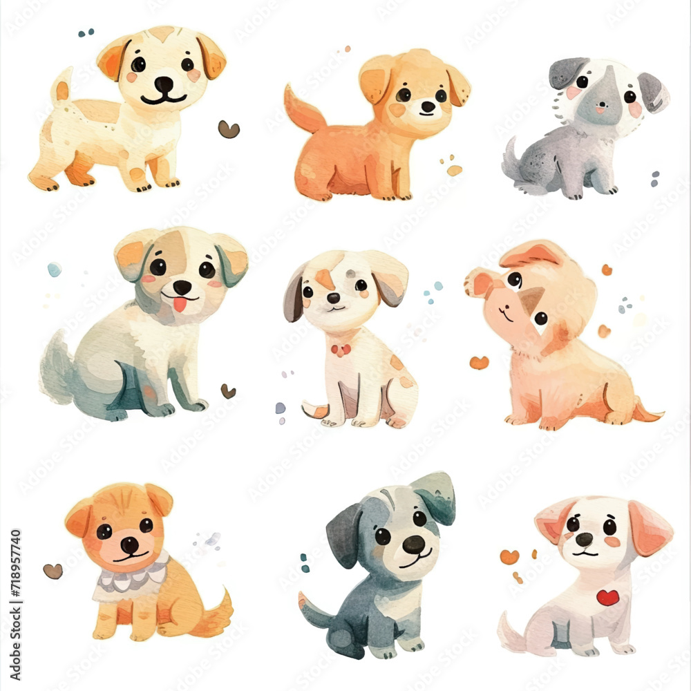 Vector hand drawn puppy collection Vector hand drawn puppy collection