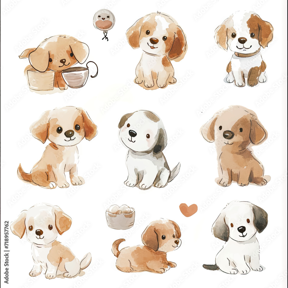 Vector hand drawn puppy collection Vector hand drawn puppy collection