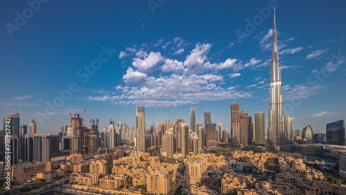 Canvas Print Dubai Downtown night to day timelapse with tallest skyscraper and other towers