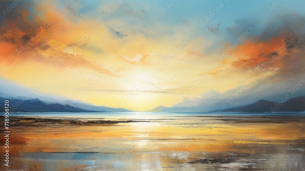 Sunset over the ocean, sunset over the sea, painting, art on canvas