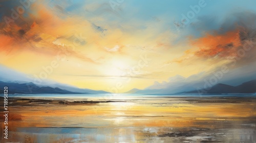 Sunset over the ocean, sunset over the sea, painting, art on canvas © Jovana
