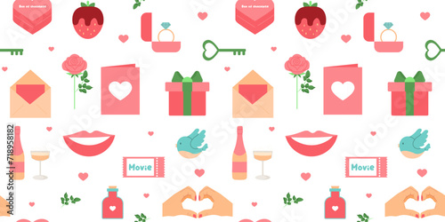 seamless pattern Valentine's day with different elements. Vector illustration. flat cartoon style. concept of wedding and love