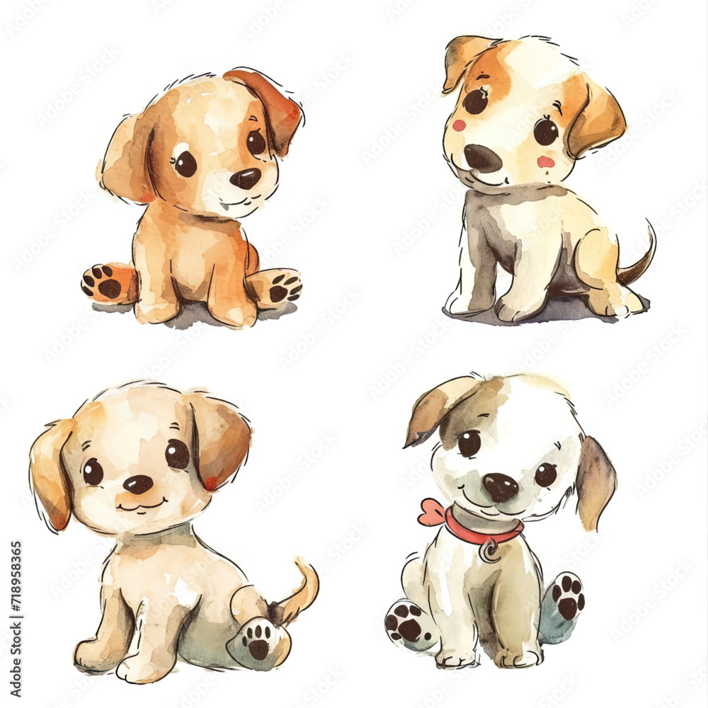 Vector hand drawn puppy collection