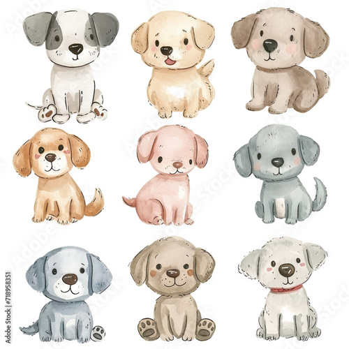 Vector hand drawn puppy collection