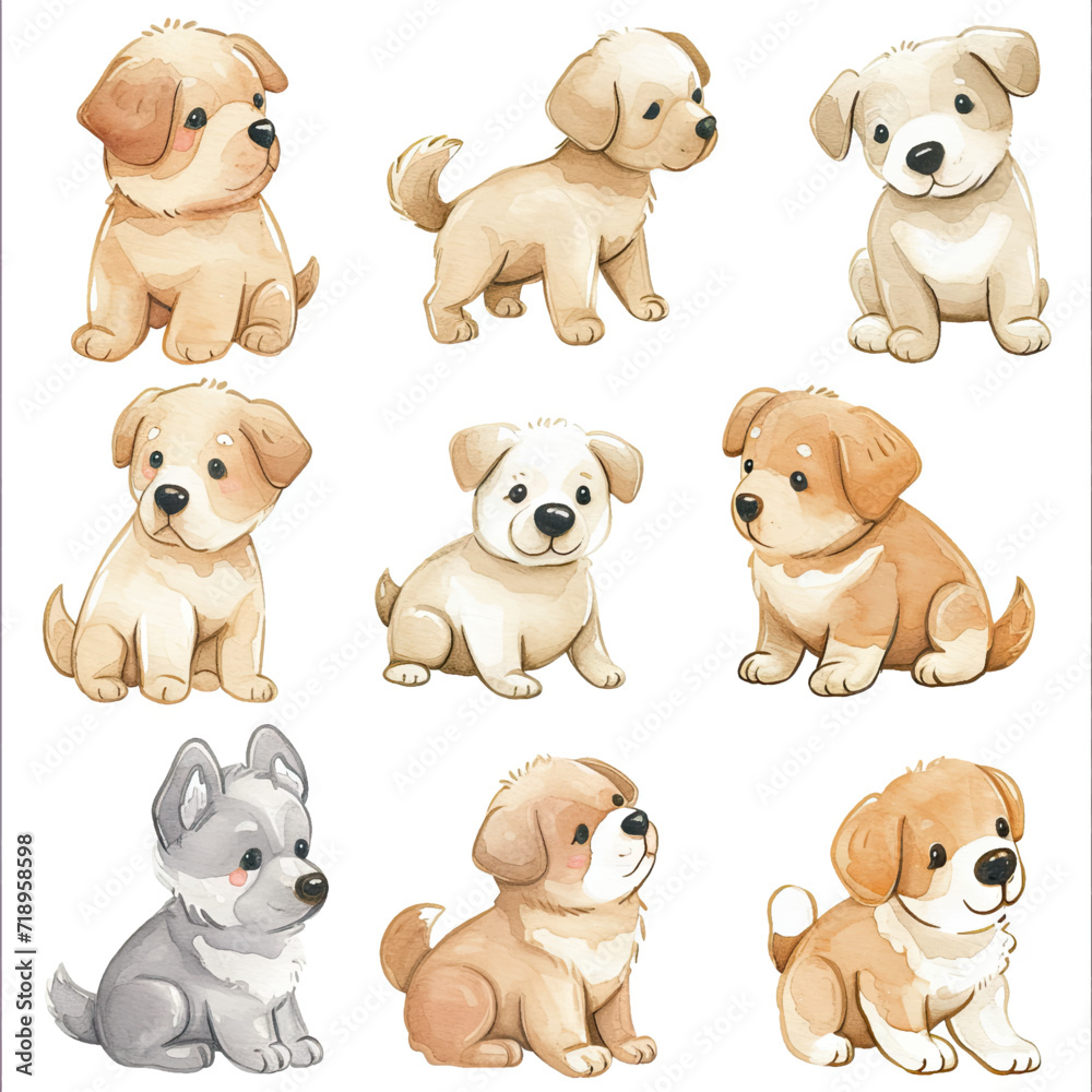 Vector hand drawn puppy collection Vector hand drawn puppy collection