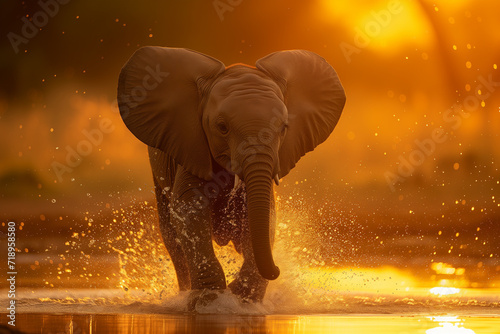 Baby Elephant s Sunset Splash