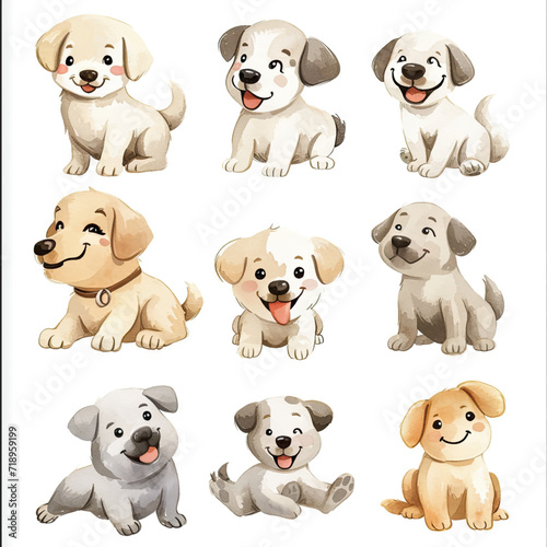 Vector hand drawn puppy collection