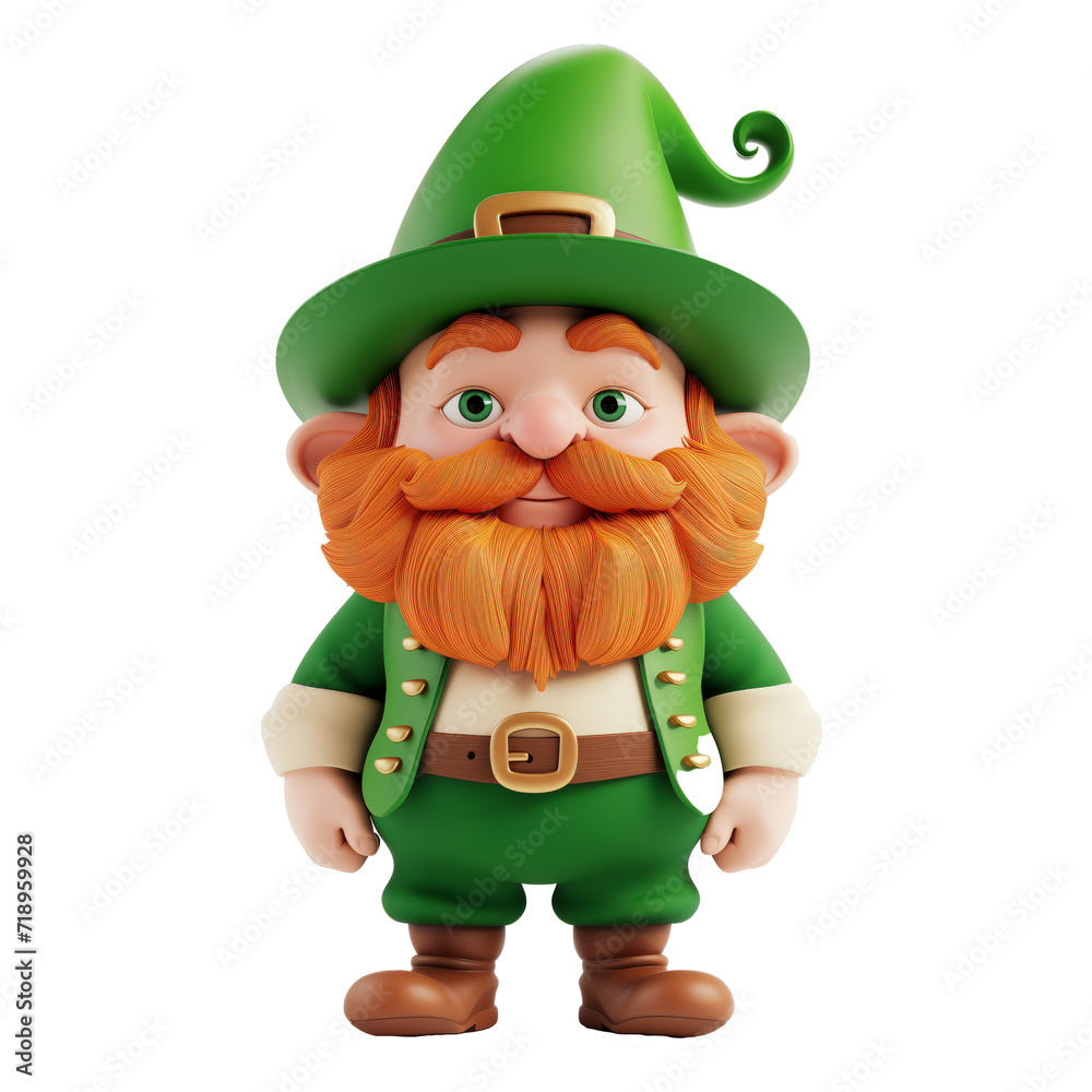 Obraz premium 3D Irish Leprechaun dwarf isolated on white transparent background. St Patrick's day