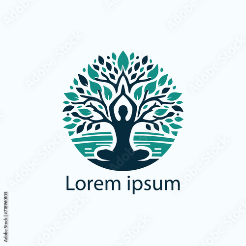 A yoga logo with a tree and a person doing yoga