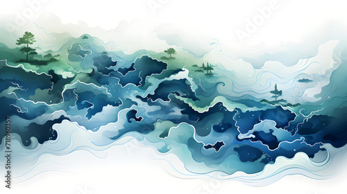 Watercolor sea waves illustration on isolated white background photo