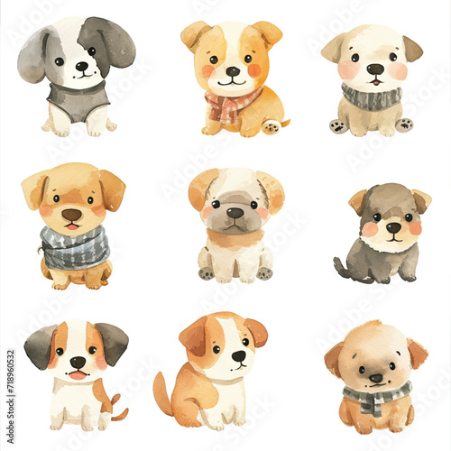 Vector hand drawn puppy collection