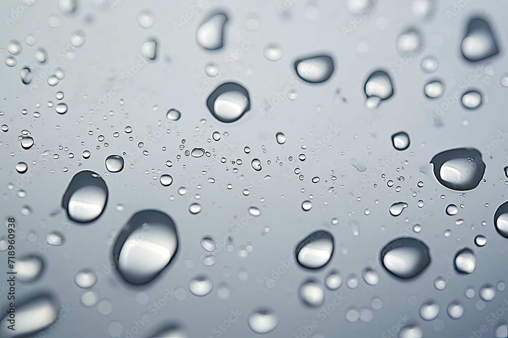 Raindrops on gray background with bubbles   realistic water droplets for banner design.