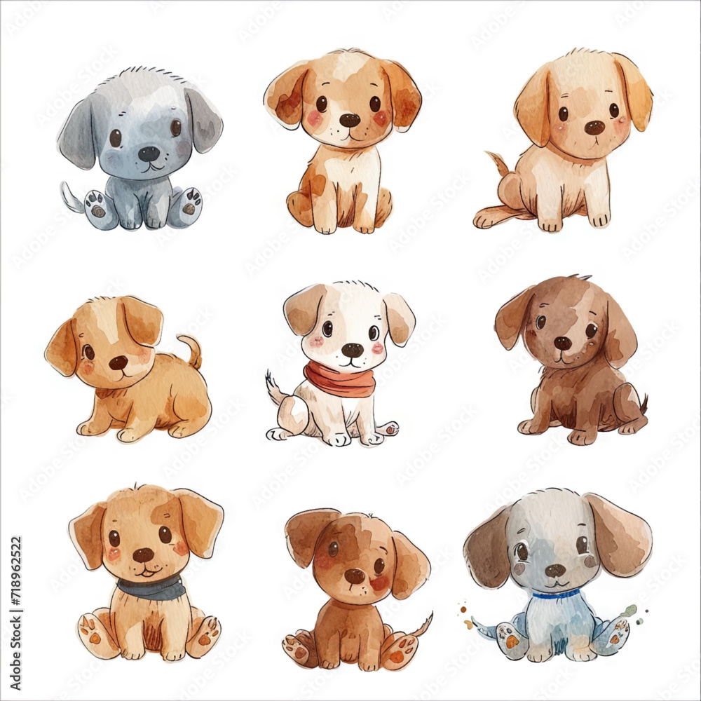Vector hand drawn puppy collection