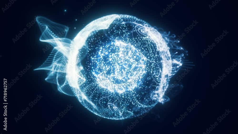 Abstract blue glowing digital high-tech futuristic energy plasma sphere ...