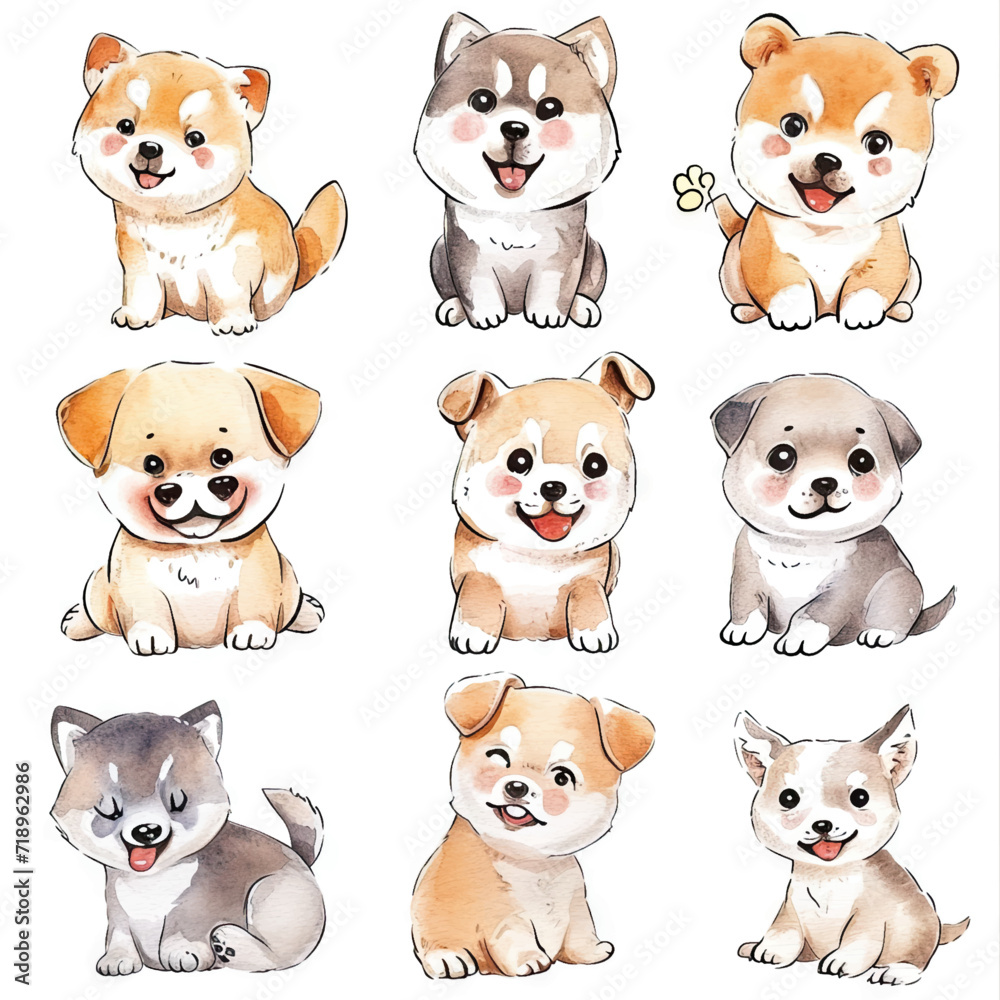 Vector hand drawn puppy collection Vector hand drawn puppy collection