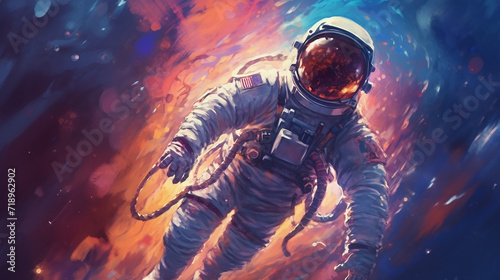 Illustration of an astronaut in space against a background. 