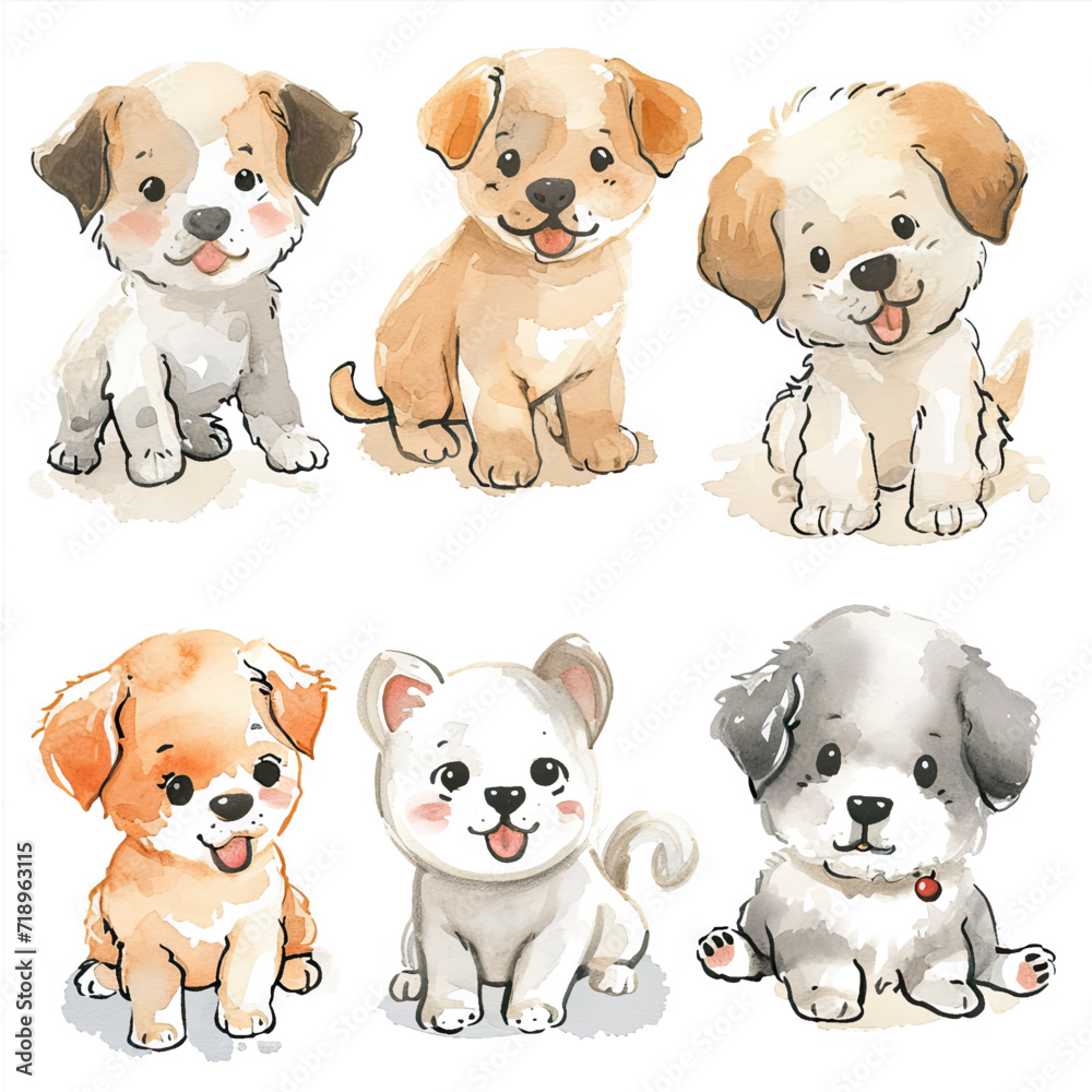 Vector hand drawn puppy collection Vector hand drawn puppy collection