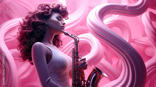 3d render romantic music woman playing saxophone