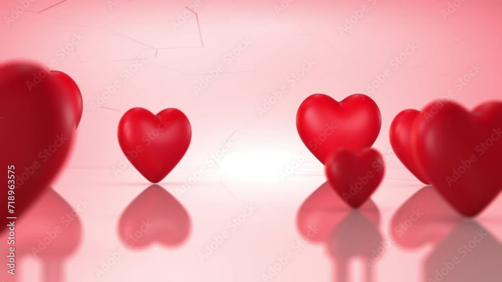 3D flying between hearts, Valentine's Day, 60fps